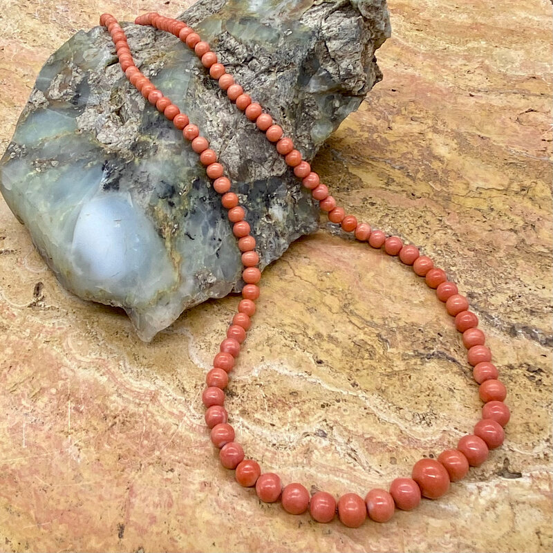 23" beaded pinl coral necklace