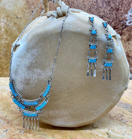 18" Turquoise Necklace/Earring Set- Zuni