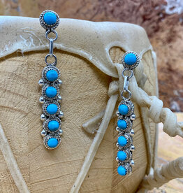 6 Stone Turquoise Post Drop Earrings