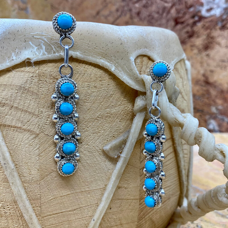 6 Stone Turquoise Post Drop Earrings