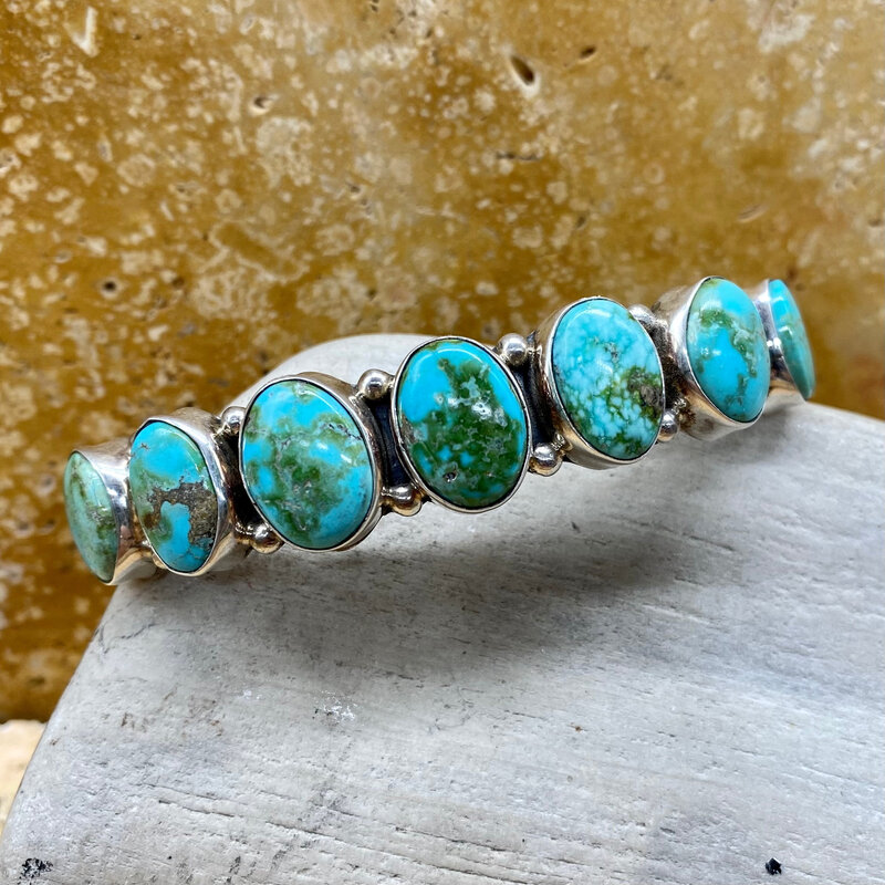 7 stone Sonoran turquoise cuff, Thomas Yazzie 7"