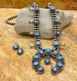 Golden Hills squash blossom necklace w/ earrings by Thomas Franciso