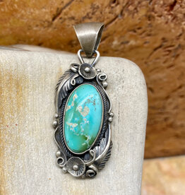 Turquoise w/ Burnished Silver Pendant