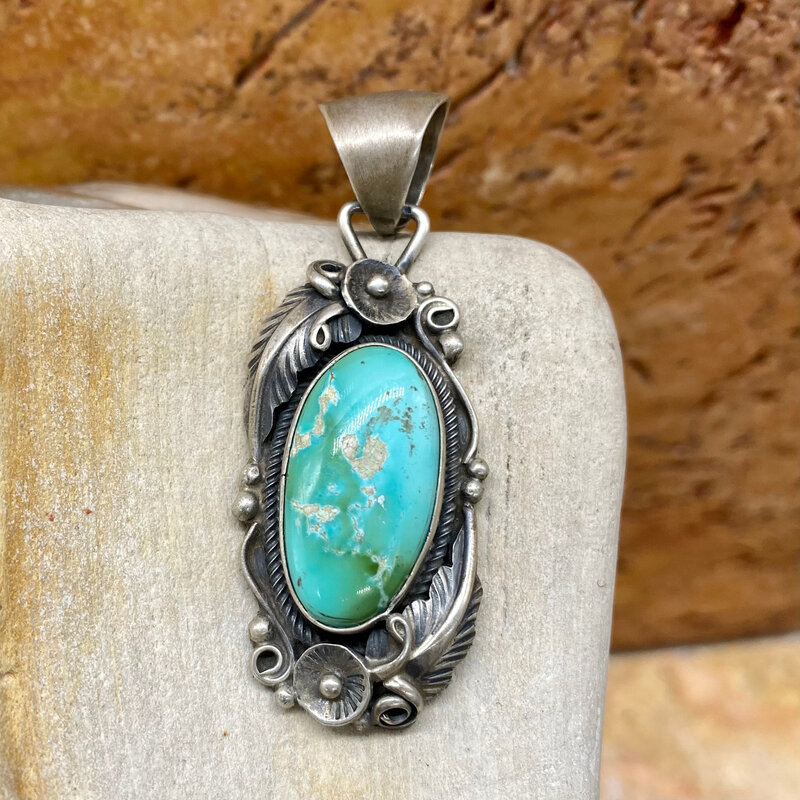 Turquoise w/ Burnished Silver Pendant
