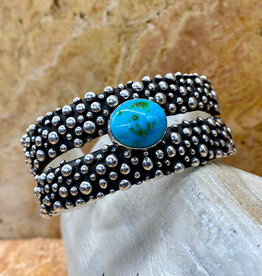 Silver Beaded Cuff w/ Sonoran Turquoise - 6.5"
