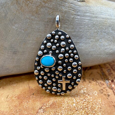 Teardrop Turquoise Pendant w/ Cross - Akee Douglas