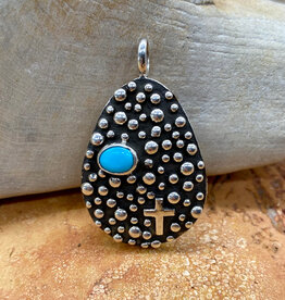 Teardrop Turquoise Pendant w/ Cross - Akee Douglas