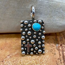 Rectangle silver & turquoise pendant - Akee Douglas