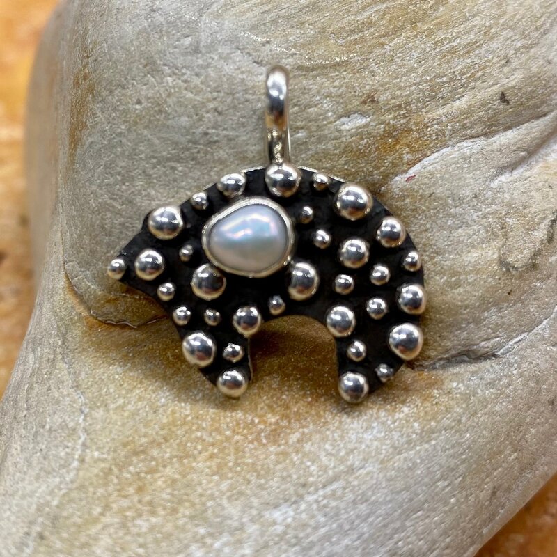 Sterling Silver & Pearl Bear Pendant