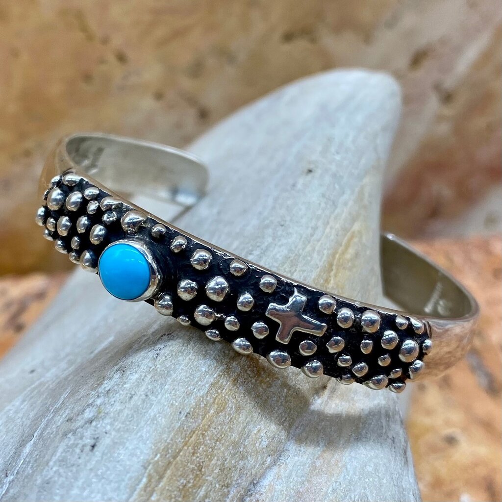 Turquoise & silver cuff w/ cross - 6"