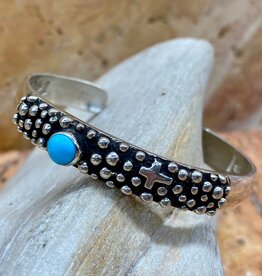 Turquoise & silver cuff w/ cross - 6"