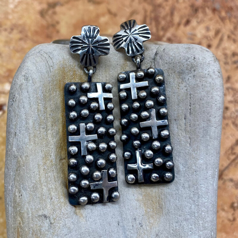 BILAGAANAS Sterling Silver Post Earrings w/ Crosses By Geneva Apachito