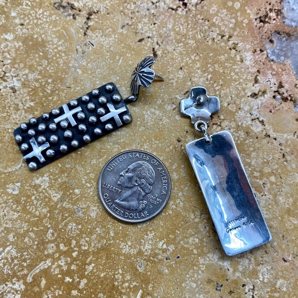 BILAGAANAS Sterling Silver Post Earrings w/ Crosses By Geneva Apachito