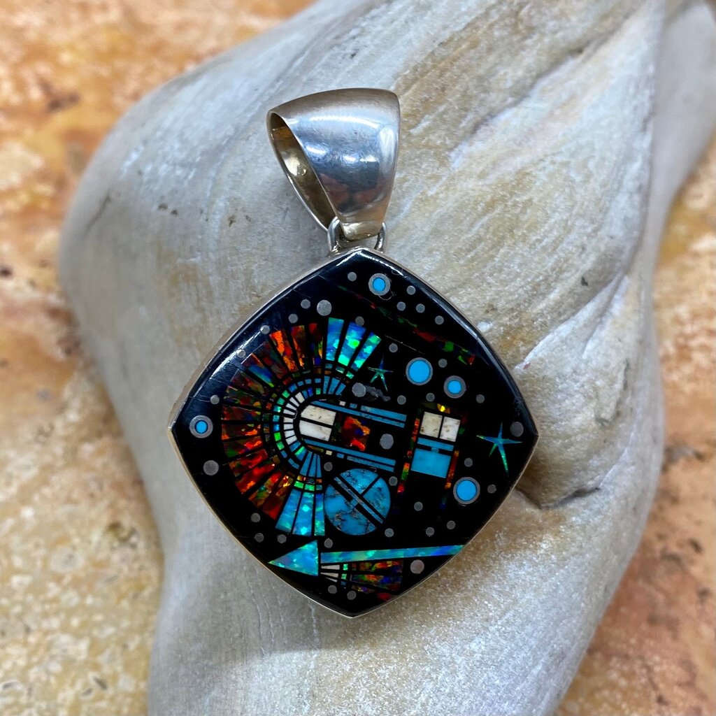 Onyx/Opal/Turquoise Inlayed Pendant & Earring Set