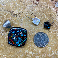 Onyx/Opal/Turquoise Inlayed Pendant & Earring Set