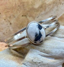Brushed silver magnesite (white buffalo) cuff 6.25"