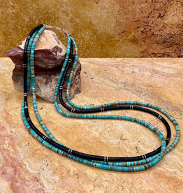 36" Turquoise & Onyx Heishi Necklace