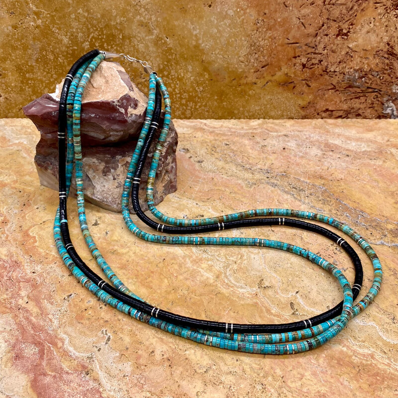 36" Turquoise & Onyx Heishi Necklace