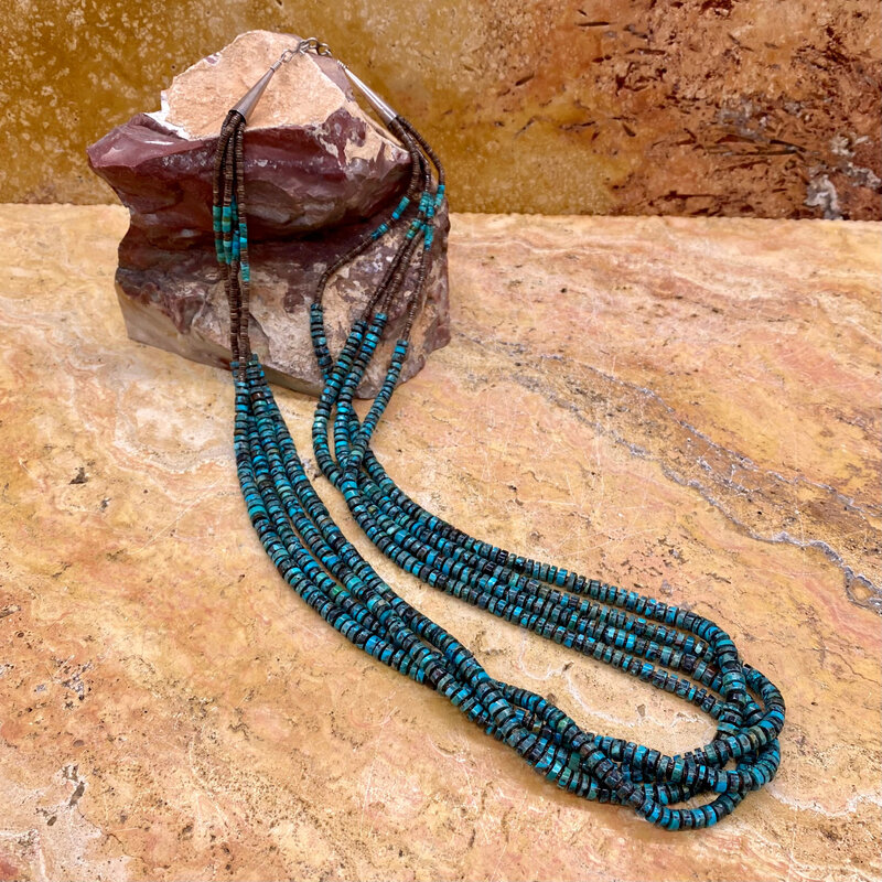 28" 4-strand natural Fox turquoise (1970's) heishi necklace