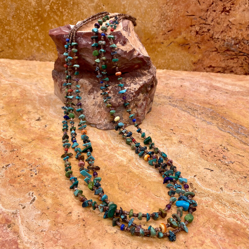 28" multi-stone 3-strand necklace