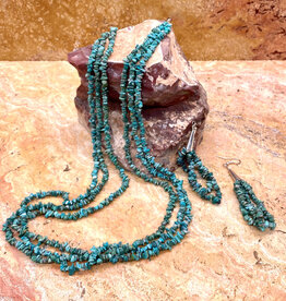 28" 3-strand turquoise necklace & earrings