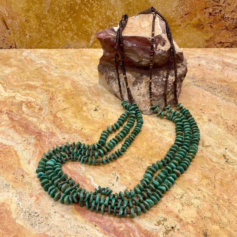 32" 3-strand green turquoise necklace