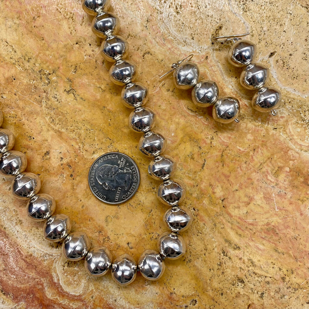 22"  Sterling Silver Beads Necklace/Earring Set