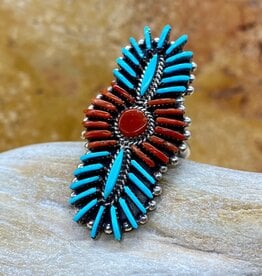Zuni Turquoise & Coral Ring - 8