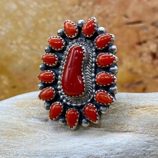Navajo Coral Cluster Ring - 8.25 Tom Lewis