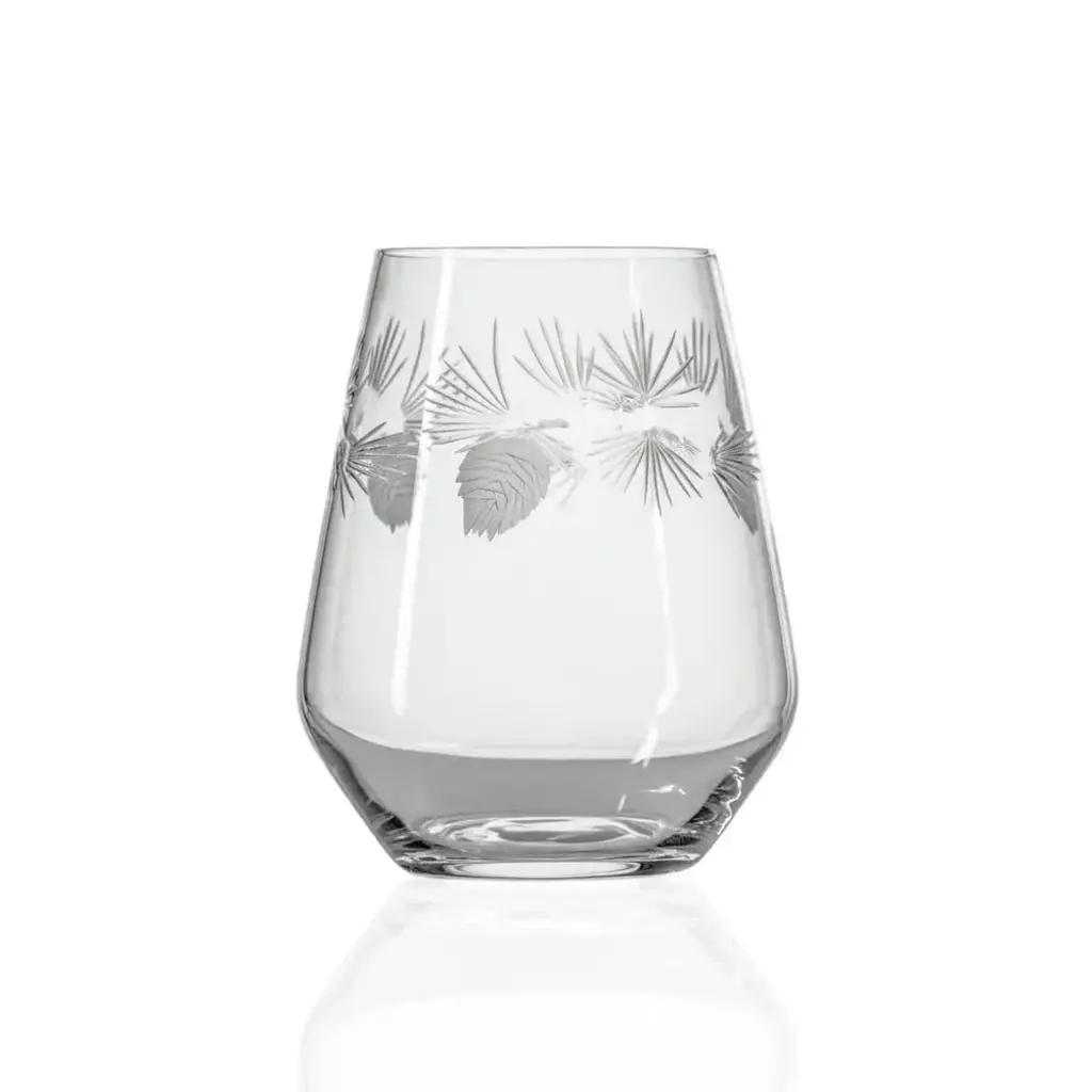 Etched Icy Pine Stemless Wine Glass