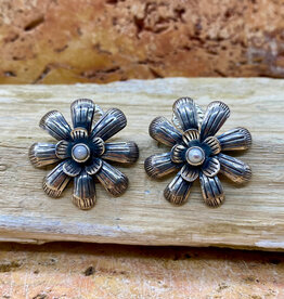 Silver & Pearl Flower Post Earrings