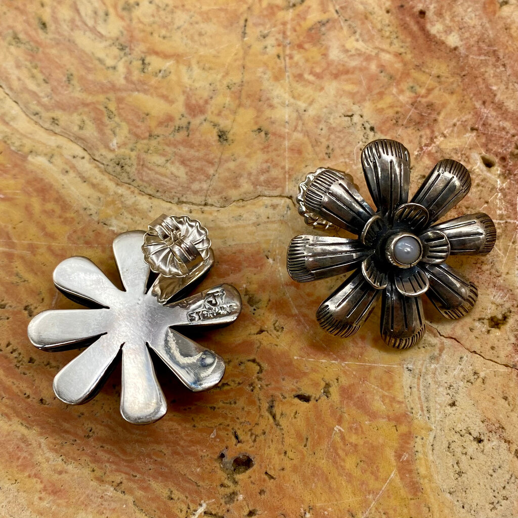 Silver & Pearl Flower Post Earrings