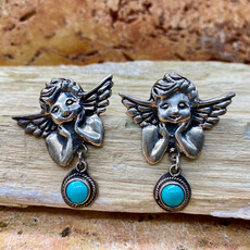 Silver & Turquoise Cherub Post Earrings