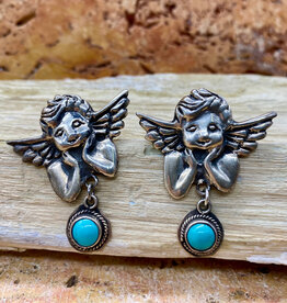Silver & Turquoise Cherub Post Earrings