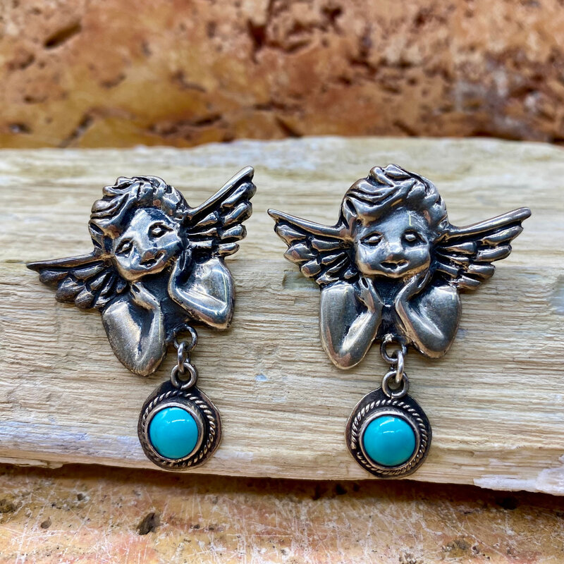 Silver & Turquoise Cherub Post Earrings