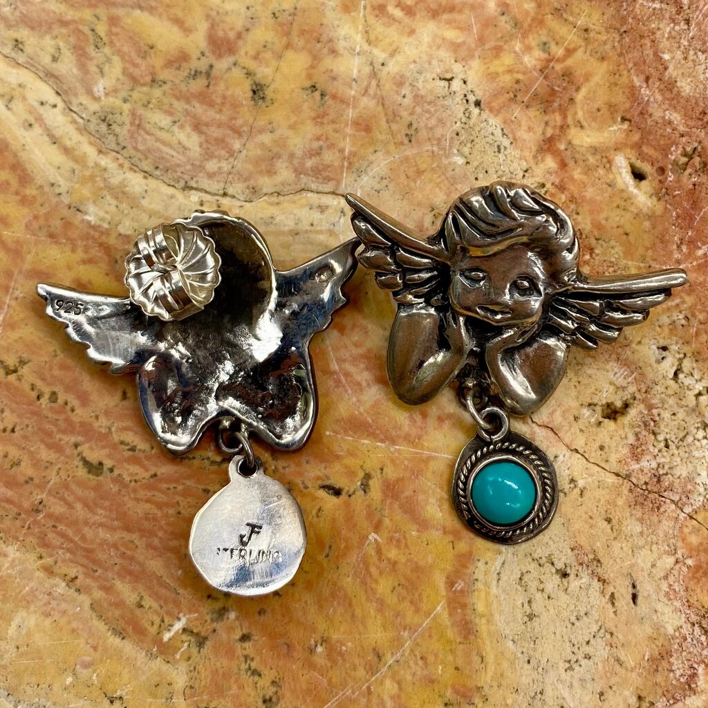 Silver & Turquoise Cherub Post Earrings