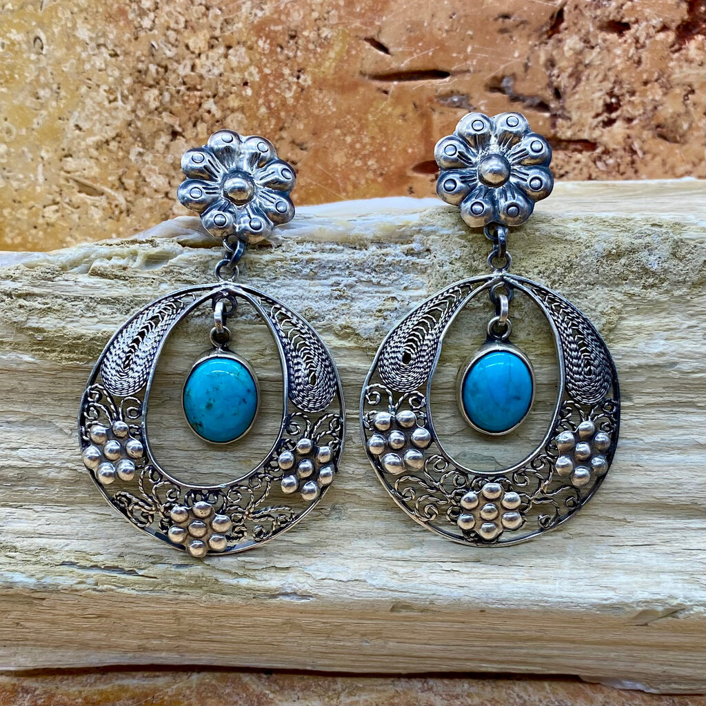 Silver & Turquoise Filigree Earrings
