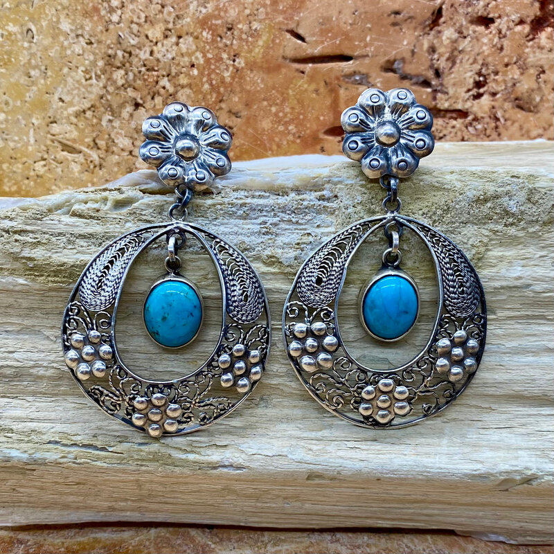 Silver & Turquoise Filigree Earrings