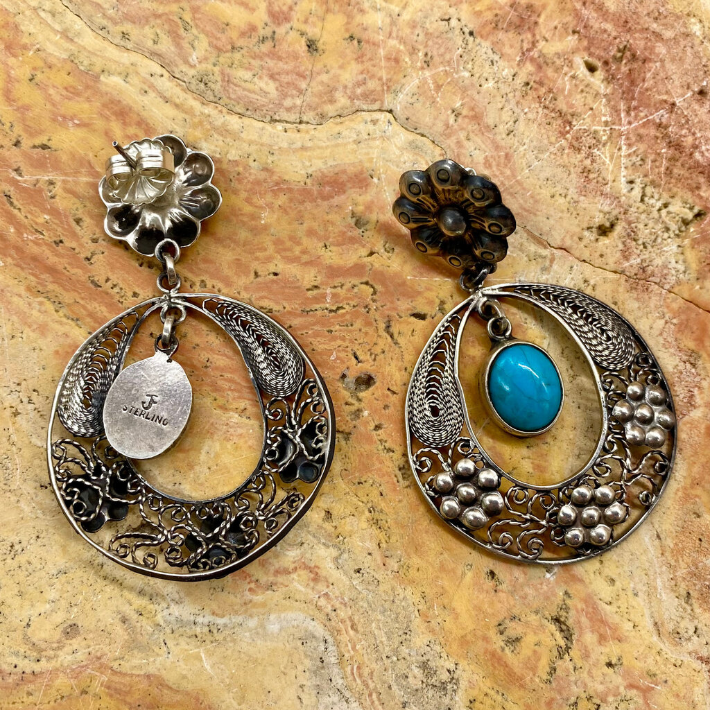 Silver & Turquoise Filigree Earrings