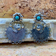 Silver & Turquoise Earrings w/ Birds and Flower Posts