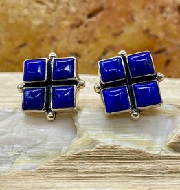 Lapis & Silver 4-stone Square Post Earrings