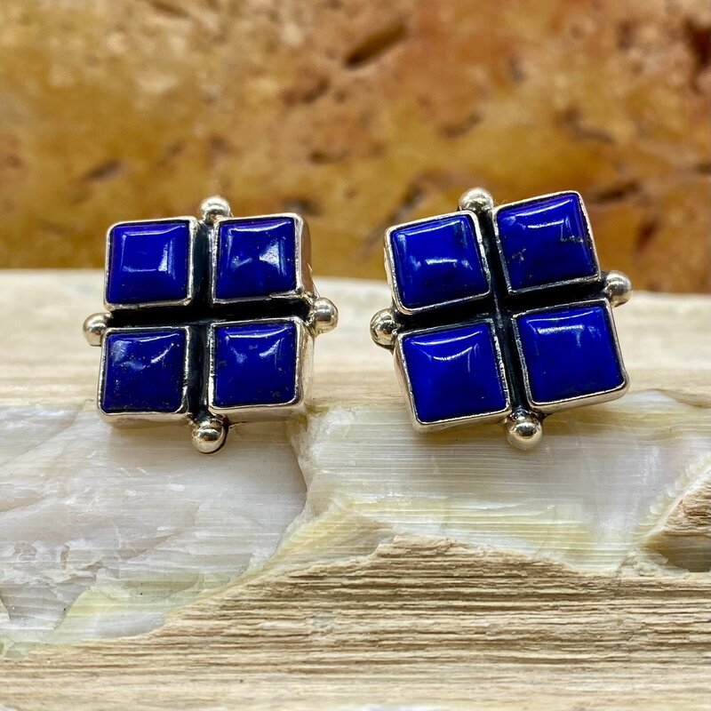 Lapis & Silver 4-stone Square Post Earrings
