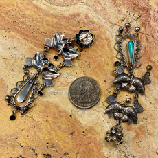 Silver & Turquoise Lovebirds & Flower Post Earrings