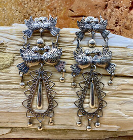 Silver Lovebirds Dangle Post Earrings