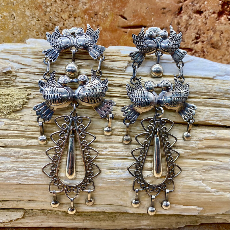 Silver Lovebirds Dangle Post Earrings