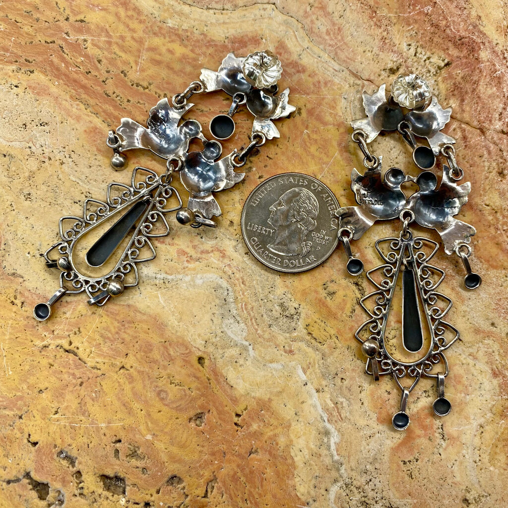 Silver Lovebirds Dangle Post Earrings