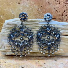 Silver Circle Earrings w/ Lovebirds and Flower Post