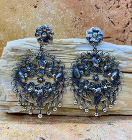 Silver Circle Earrings w/ Lovebirds and Flower Post