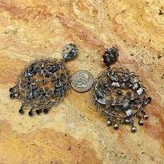 Silver Circle Earrings w/ Lovebirds and Flower Post