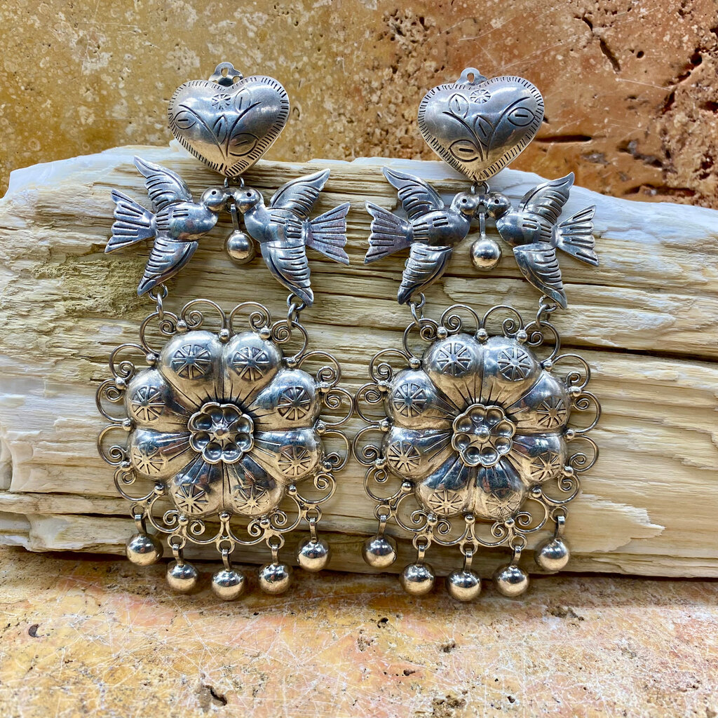 Silver Flower/Lovebirds/Heart Clip Earrings